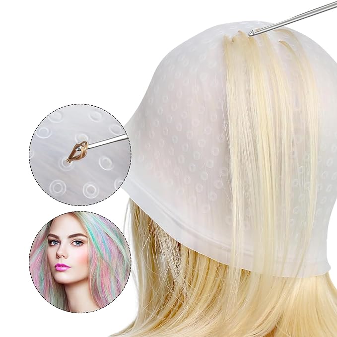 1 Pieces Professional Reusable Hair Coloring Highlighting Cap, Reusable Salon Coloring Tool, White, Blue, Pink (Pink)