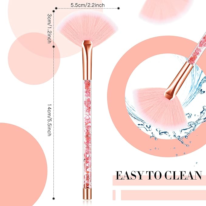 Nuenen 12 Pcs Soft Fan Facial Brushes Mask Acid Applicator Brush for Mud Cream Blush Makeup Peel Glycolic Multi Use Cosmetic Tools with Glitter Quicksand Handle and Pouch(Pink)