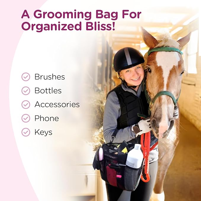 Horse Grooming Bag Hanging Tote with 8 Pockets - Lightweight Mesh Organizer for Horse Supplies, Adjustable Shoulder Strap