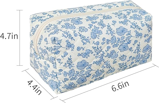 Quilted Makeup Bag Floral Cotton Make up Bag Puffy Coquette Makeup pouch Aesthetic Cute Travel Toiletry Bag for Women Girls