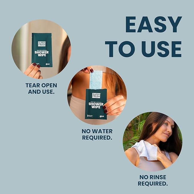 Super Fresh Shower Wipes Large Unscented Body Wipes for No Rinse Bathing Personal Hygiene Gym Travel or Camping Enriched with Aloe and Vitamin E 20 Individually Wrapped Disposable Sheets