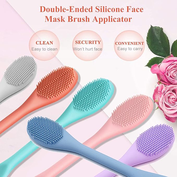 REVEX Pore Cleaning Brush,Face Scrubber,Exfoliating Pore Scrubber,Silicone Face Mask Applicator,Mask Applicator Tool for Facial Mud,Face Brush for Women Men. (Sky Blue+Gray)