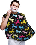 Beard Bib Apron for Men Shaving, Waterproof Non-Stick Hair Catcher with Suction Cups, Grooming Essential for Dad Husband, Colorful Stars Dots Stripes Horse Black Shave Bib