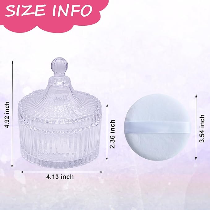 Body Powder Puff and Container, Glass Box for Dust Puff, Powder applicator with Case for Dusting powder (white)
