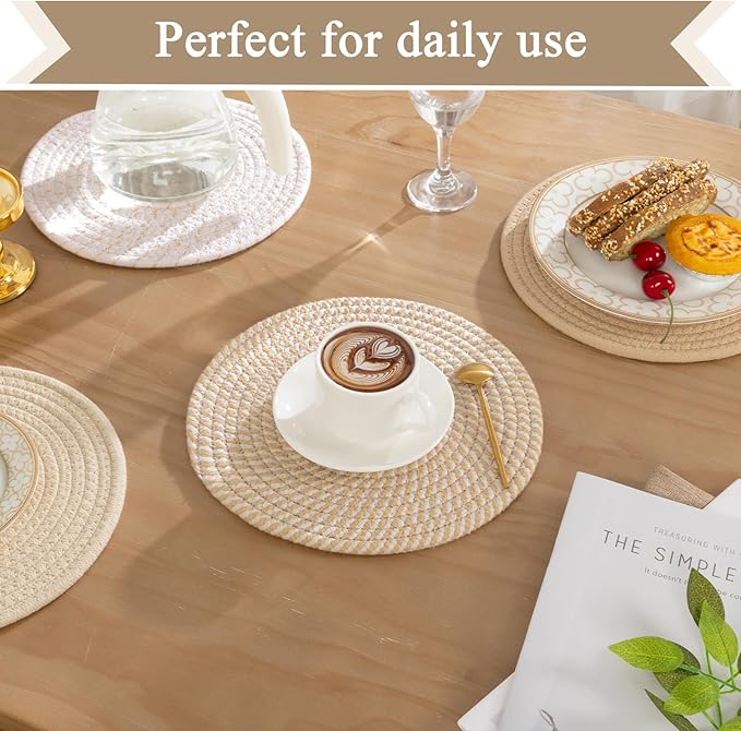 SHACOS 10 Inches Trivets for Hot Dishes, 4 Pieces Cotton Trivets Mats for Kitchen, Hot Pads for Countertops and Table, Heat-Resistant Pot Holders for Hot Pots and Pans(Khaki, 4pcs)