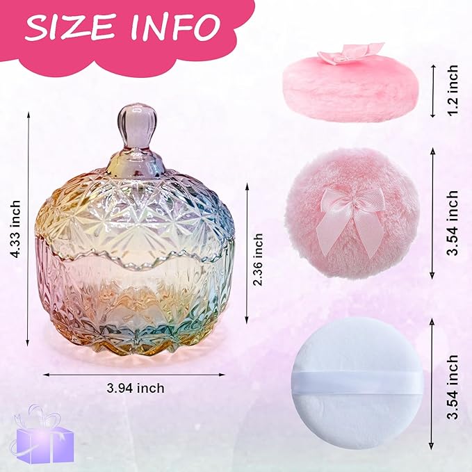 5 Pieces Large Body Powder Puff and Powder Container, Crystal Case for Dust Puff, Powder applicator with Box for Face and Body (Color, Crown)