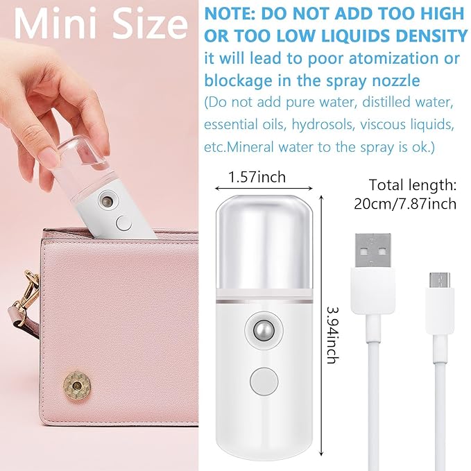 Mudder 8 Pieces Nano Facial Mister Face Sprayer Portable Handheld Humidifier Atomization USB Rechargeable 30 ml Face Steamer for Skin Care Eyelash Extensions Daily Makeup