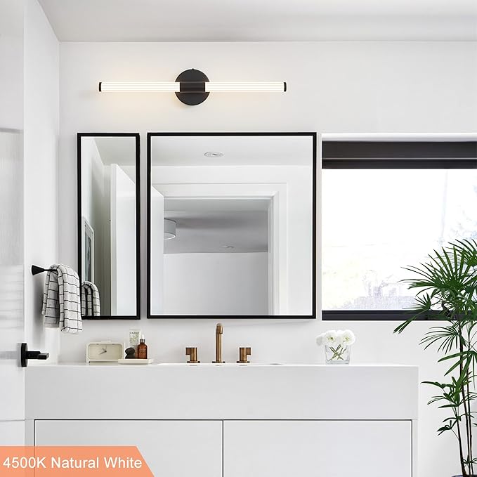 Bathroom Wall Sconces Set of 2 Hardwired, Dimmable 5CCT LED Bathroom Light Fixtures Over Mirror, 360° Full Lighting 23 inch Black Vanity Light Bar Modern Wall Sconce for Bedroom Living Room