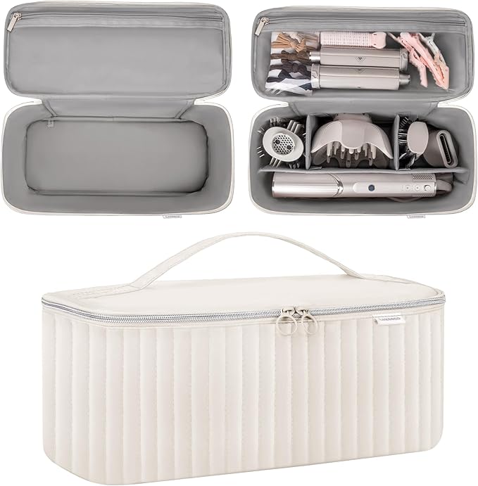 Travel Carrying Case for Hair Dryer Shark Flexstyle Dyson Airwrap Brush Hair Accessories Tools Storage Bag for Revlon Hairdryer Styler Organizer (Beige)