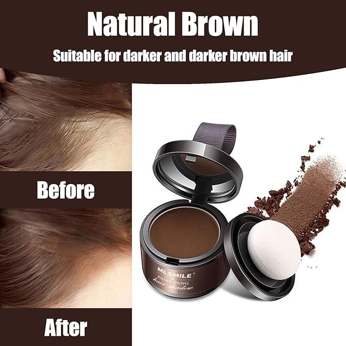 Hairline Powder Hair Root Touch Up - 3 Brush Heads, Instant Cover up Gray Hair, Portable Hair Color Concealer, Women Men's Grey Hair Coverage, Multi-purpose for Shadow & Contouring - Dark Brown
