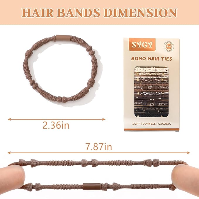 20 PCS Boho Hair Ties, Bracelets Hair Ties for Thick or Thin Hair, 5 Styles Boho Ties for Ponytail Holders, 2.36’’ Hair Ties No-Damage, Neutral Color