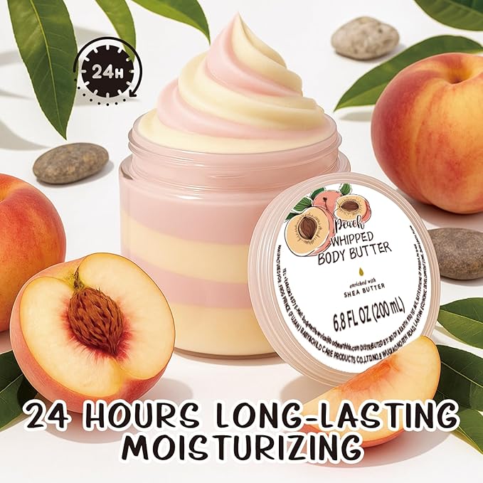 Peach Whipped Body Butter, Shea Body Butter for Women Dry Skin, Natural Peach Lotion for Body Moisturizer-Deep Moisturizing and Softening-6.8 floz(200ml)