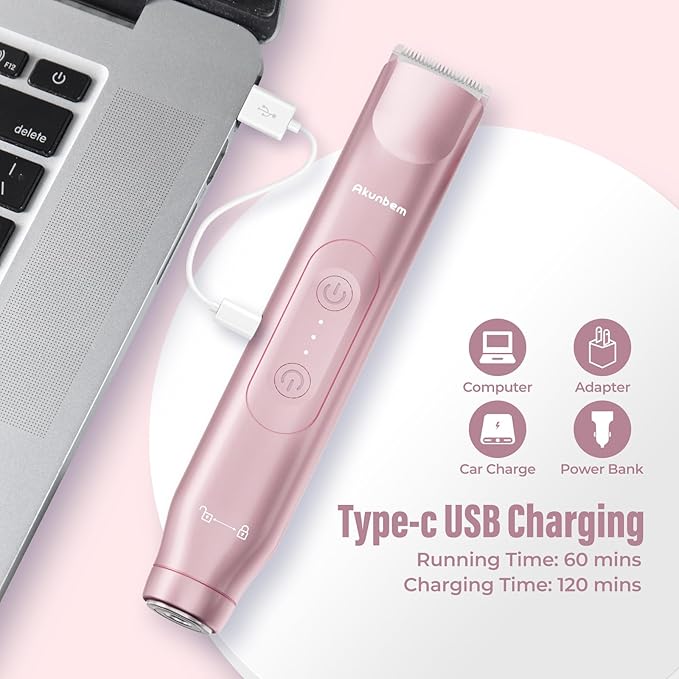 Bikini Trimmer for Women - 2 in 1 Electric Razors for Women - Dual Head Electric Shaver - IPX7 Waterproof Wet & Dry Use Body Hair Trimmer and Facial Hair Remover for Bikini Underarm Leg Arm