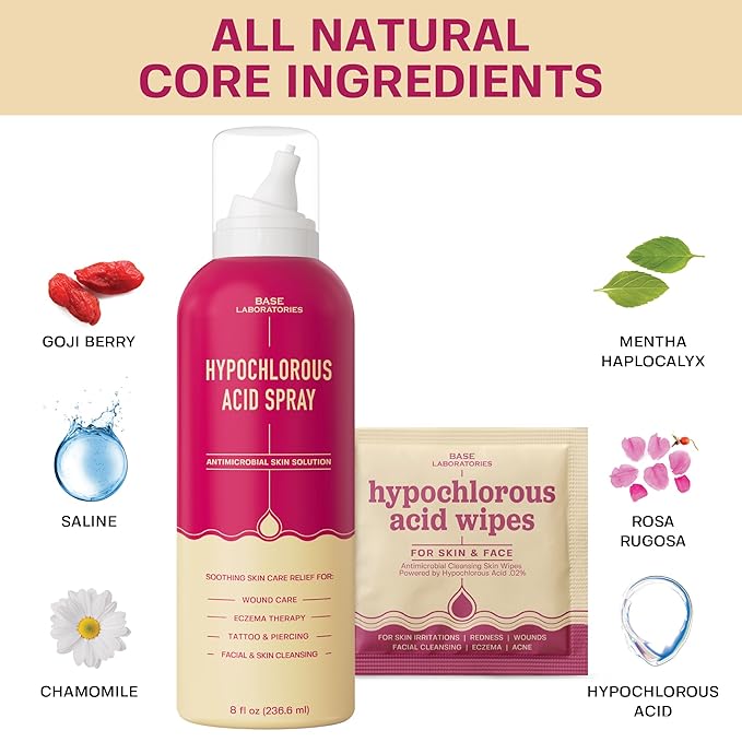 BASE LABORATORIES Hypochlorous Acid Wipes & Hypochlorous Acid Spray Bundle