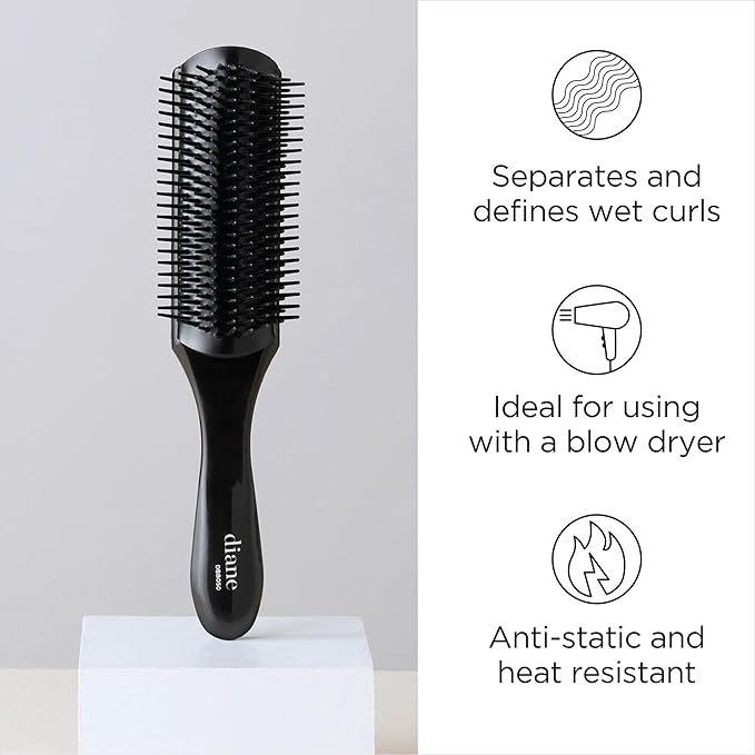 Diane Nylon Pin Styling Hair Brush for Detangling, Separating, Shaping and Defining Wet Thick or Curly Hair, Glides Through Tangles with Ease