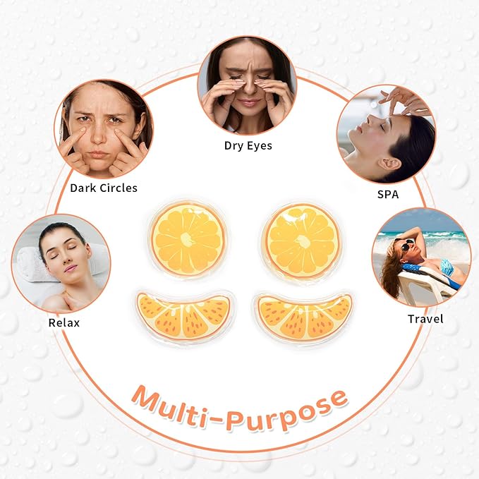 4PCS Gel Eye Ice Pack Set, Cold & Hot Compress, Reusable Cooling Gel Pads for Strain Relief, Relaxation, SPA and sleep(Oranges)