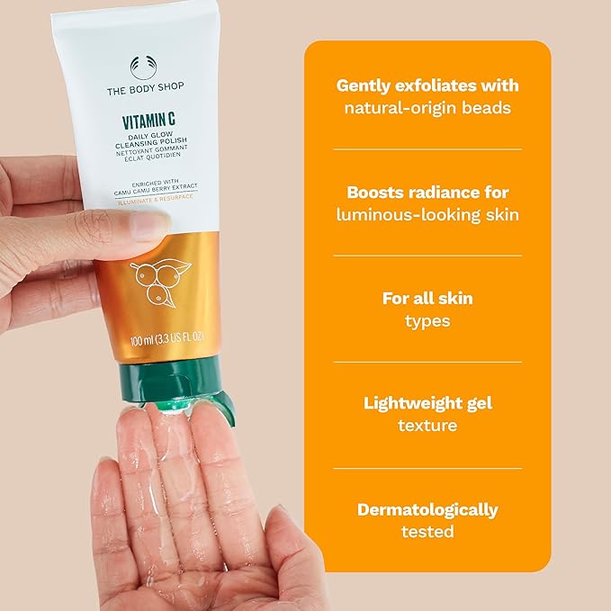 The Body Shop Vitamin C Face Cleanser & Daily Exfoliating Polish | Brightening Facial Wash for All Skin Types, 100ML