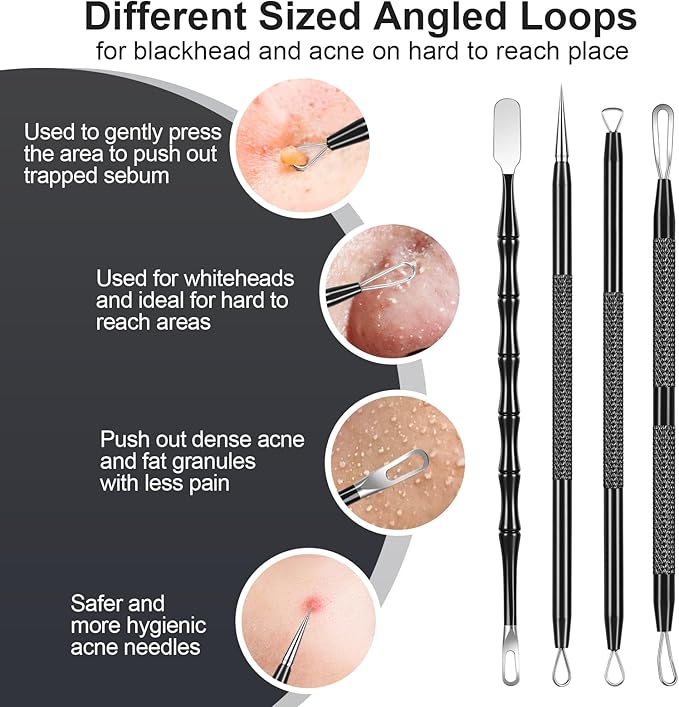 Pimple Popper Tool kit Blackhead Remover Comedone Extractor Kit with Box for Easily Remove blackheads, Acne, Blemishes, Whiteheads, pimples and Papules from the face and Bonus Gift -11pcs