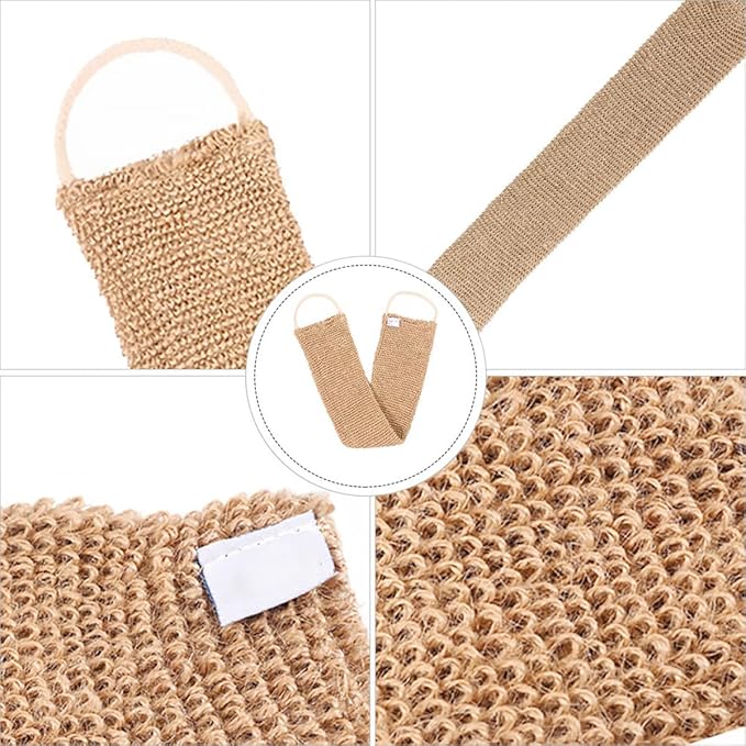 Operitacx Natural Ramie Jute Back Scrubber Bath Exfoliator Strap for Shower, Long Body Scrubbing Towel for Dead Skin Removal, Suitable for Men and Women, Bathing Accessory