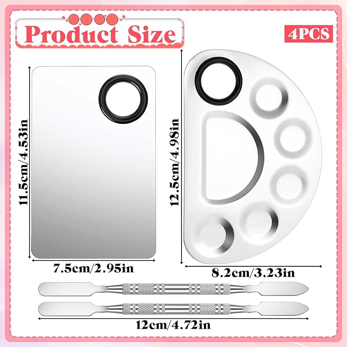 2 Set Makeup Palette Tray with Spatula, Makeup Mixing Palette Professional Cosmetic Palettes Tray Stainless Steel Cosmetic Artist Tool for Mixing Foundation Eye Shadow Eyelash Nail Art