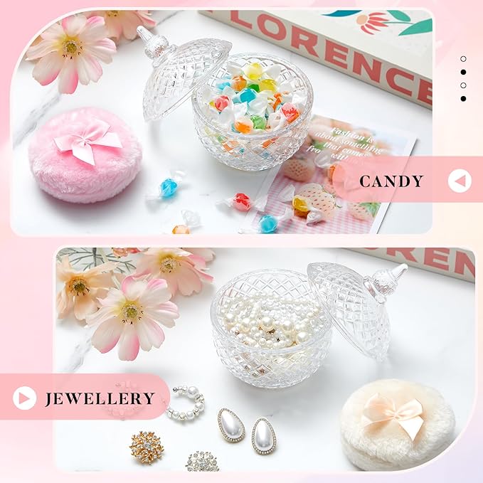 Tioncy 3 Pcs Large Body Powder Puff and Container Valentine's Day gift Powder Container with Puff Crystal Case Soft Washable Reusable Velour Face Body Glitter Wet Dry Makeup(Multi-faceted Cut,Clear)