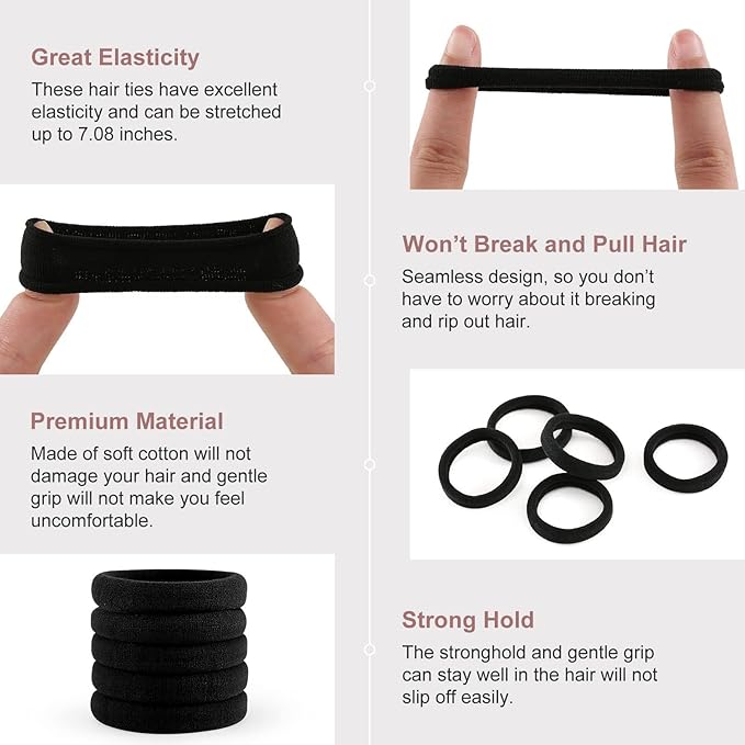 Bessrung 100 Pcs Thick Seamless Hair Ties, Ponytail Holders Hair Accessories for Women Girls No Damage for Thick Hair (Natural Colors)