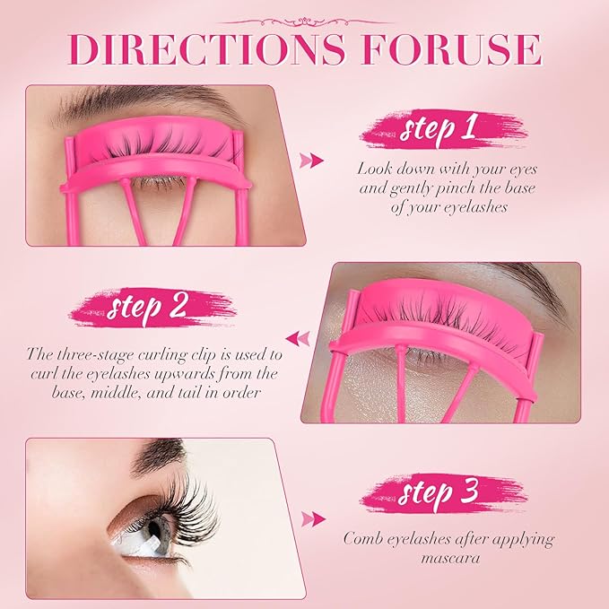 Eyelash Curler with Pads, Lash Curler 2 Pcs with 10 Extra Silicone Replacement Pads, Comfortable Grip for Effortless Curling – Eyelashes for The Perfect Eye Contour (Light Pink)