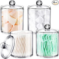SheeChung 4-Pack Clear Acrylic Apothecary Jars - (2) 12oz & (2) 10oz Qtip Holder Set - Shatterproof Bathroom Vanity Organizer for Cotton Swabs,Balls,Pads,Floss Picks