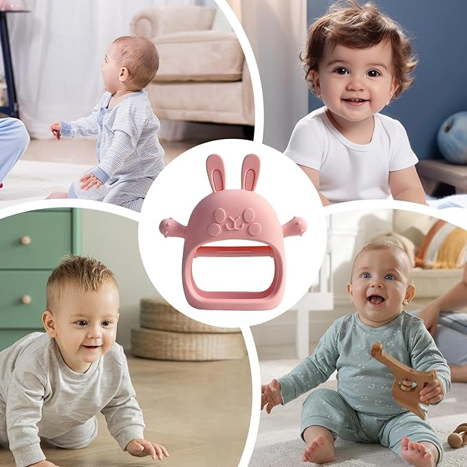 Children Teething Toy, Soft Flexible Texture, 12x12x4.5cm, Gum Massager, Care Accessories, Adorable Bunny Design, Ideal for 6-12 Months Boy Girl