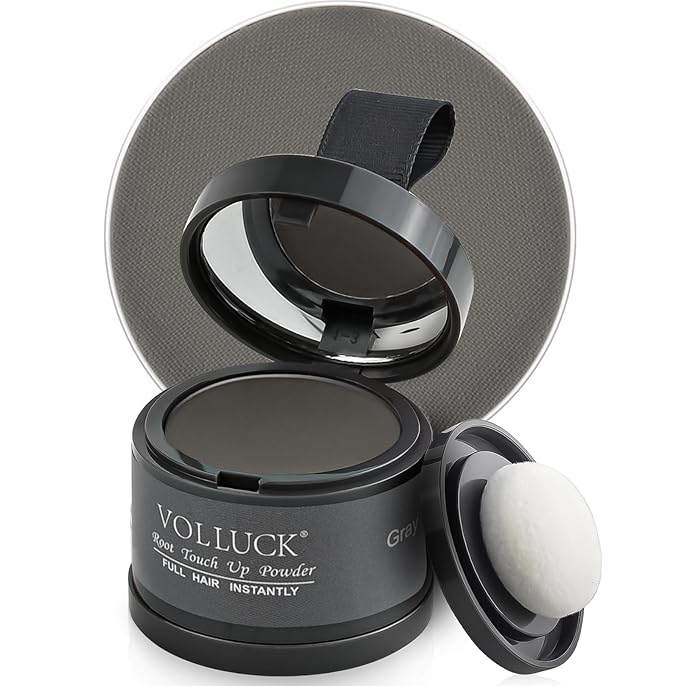 VOLLUCK Root Touch up Powder, Instant Hairline Powder for Thinning Areas and Gray Hair Coverage, Natural and Non-greasy Root Cover up for Women and Men (Gray, 0.14 Ounce)