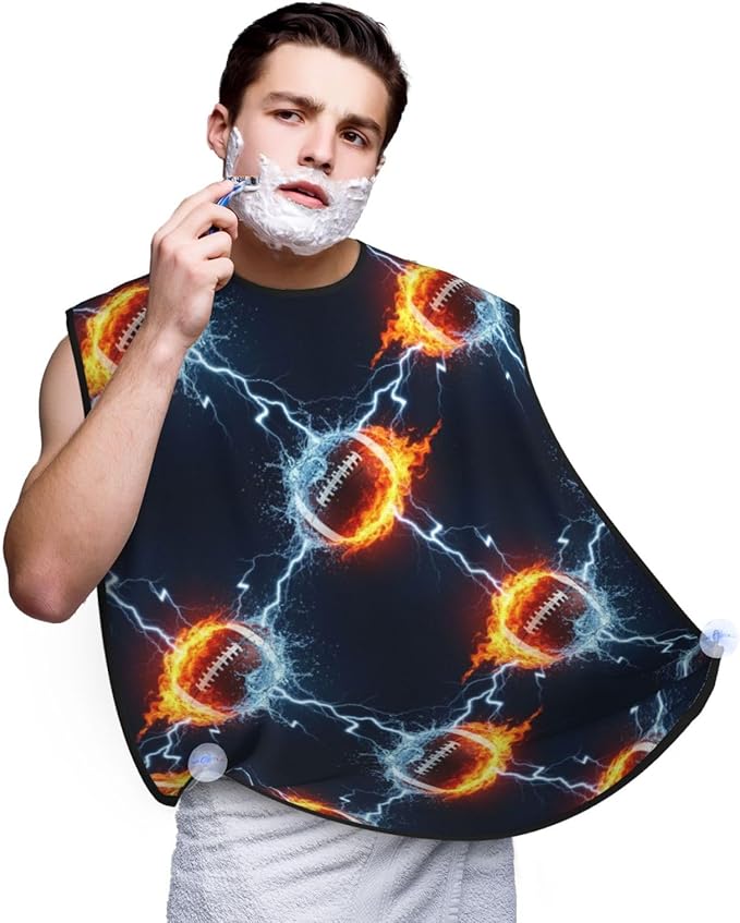 Waterproof Grooming Apron, Non-Stick Beard Bib with Suction Cups, for Fire and Water American Football Sports
