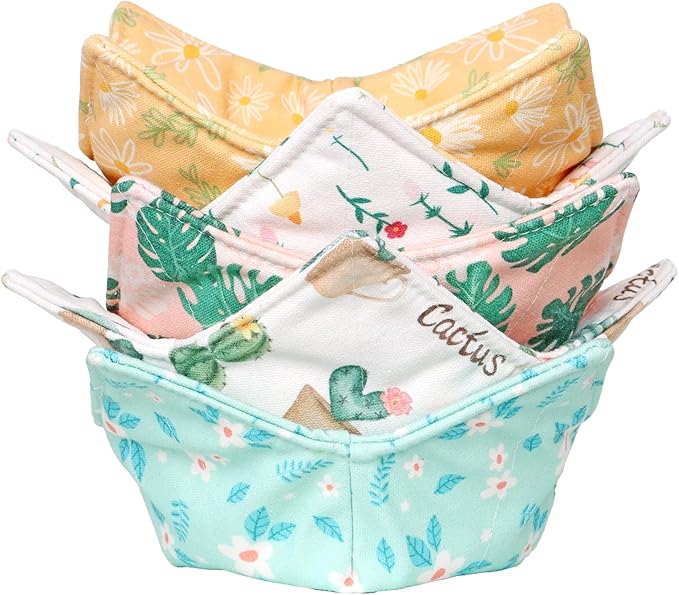 Cotton Microwavable Bowl Cozy, Microwave-Safe Hot Bowl Holders, Soup bowl Cozy Hot Pads (Tropical Plants)
