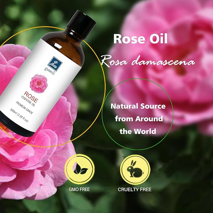 Rose Essential Oil for Face, Hair, Body, Skin, Aromatherapy, Essential Oils Diffuser, DIY Blends - 3.38 Oz