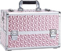 Joligrace Makeup Train Case Professional Cosmetic Organizer Aluminum Storage Box with 4 Adjustable Dividers Trays Lockable Portable with Shoulder Strap