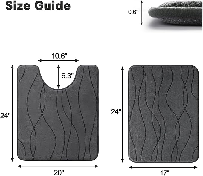 YIHOUSE Memory Foam Grey Bathroom Rug Sets 2 Piece, Ultra Absorbent Bath Mat for Bathroom - Non-Slip Machine Washable & Dry Quickly, 2 Piece Bathroom Mat Set, Dark Grey