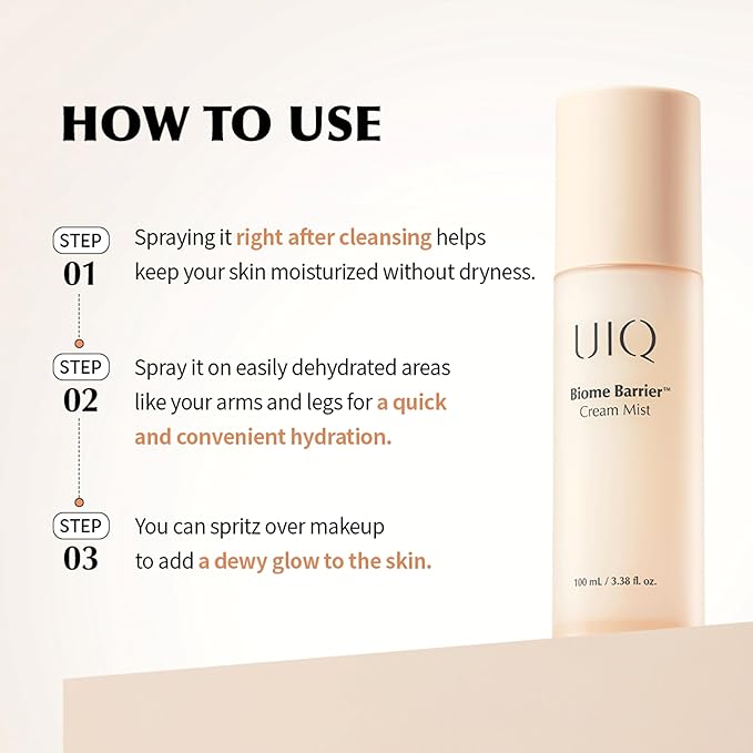 UIQ Biome Barrier Cream Mist, Skin Microbiome-Powered Face Mist with Hyaluronic Acid & Niacinamide for Deep Hydration, Glow & Soothing, Korean Skin Care, 100ml / 3.38 fl. oz.