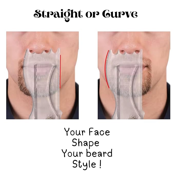 Adjustable Beard Shaper Template For Men- Kit With Flexible Beard Stencils, Barber Pencil & 3 Pcs Foldable Facial Razors, Style Beard As Per Your Face Shape (Beard Shaper - Transparent)