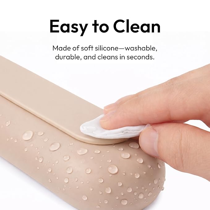 Éclat Silicone Makeup Brush Holder Travel, 3 in 1 Portable Bag With Anti-Fall Out Magnetic Closure & Cleaner Mat Case, Soft Cosmetic Tool Organizer Pouch Keeps Brushes Clean & Dust Free (Beige)