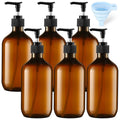 Sliner 6 Pcs Shampoo and Conditioner Dispenser Bottles 16.9 oz Plastic Shower Bottles with Pump and 1 Silicone Funnel Reusable Hand Soap Containers for Bathroom Shower(Amber)
