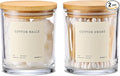 MaisoNovo Qtip Holder Bathroom Set – Airtight Q tip and Cotton Round Holder with Lid to Store Cotton Rounds, Swabs, Floss Picks, Hair Ties with Free Labels Pack - 2 Clear Jars with Bamboo Lids