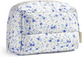 BAGSMART Makeup Bag, Wide Opening Cosmetic Bag Compact & Spacious, Water-Resistant Travel Organizer Pouches for Women (Blue Ditsy Floral)