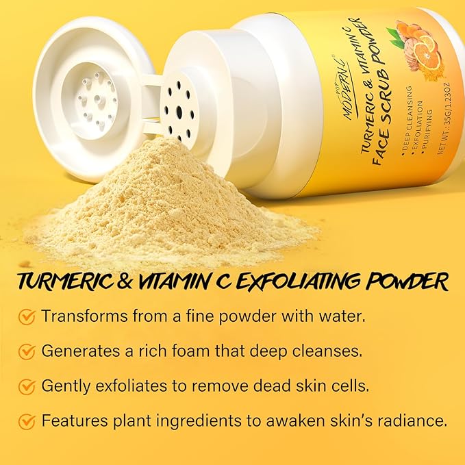 Exfoliating Face Scrub with Turmeric and Vitamin C Face Exfoliator Scrub Powder for Exfoliation Dullness Acne Blackheads Oiliness Exfoliating Face Wash for Women Clean Moisturizes Soothes Amino Acid