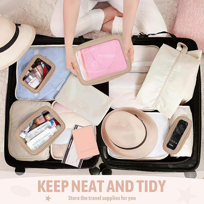 5PCS Clear Toiletry Bag,TSA Approved Travel Makeup Pouch with Zipper for Cosmetics and Toiletries，Diaper Bag Organizer Pouch Set，Women's Purse Organizer and Clear Car Bag