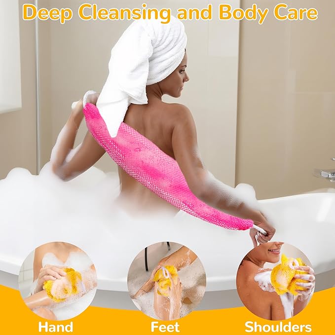 2pcs African Net Sponge Authentic - 45 Inches Exfoliating Body Scrubber for Shower Nylon Bath Sponge Back Scrubber for Daily Use