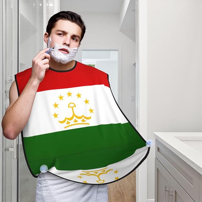Flag Of Tajikistan Print Beard Bib Apron For Men, Beard Hair Catcher For Men Shaving Trimming,Beard Cape Cloth