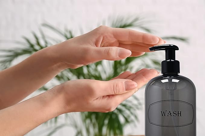 Bottiful Home-16 oz Shampoo, Conditioner, Wash Refillable Empty Plastic Pump Bottle Dispenser Set (Gray)