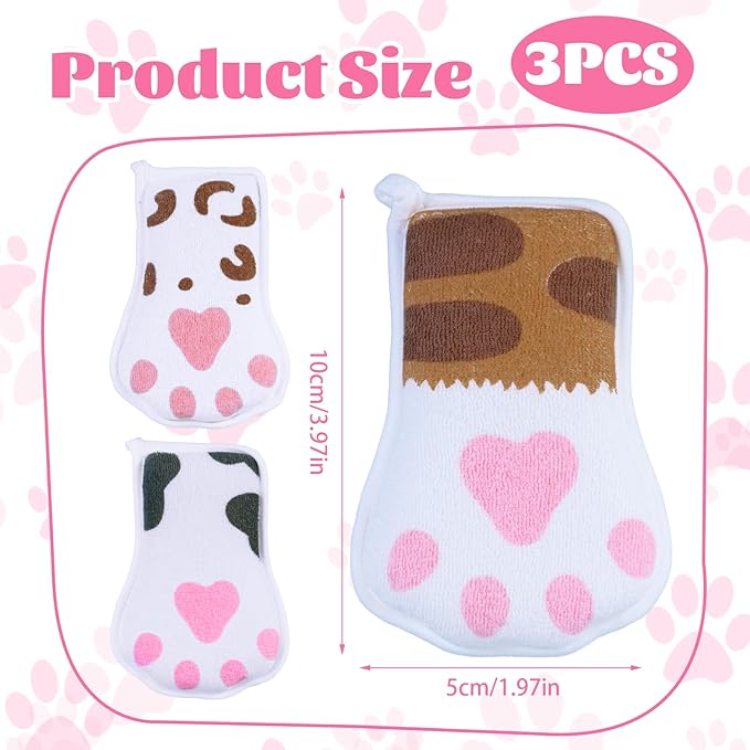 Baby and Kids Bath loofah Sponge, Easy Grip Cute Cat Paw Design Kids Body Exfoliating Body Scrubber Loofah Sponge,Bath Sponge Set Designed for Toddler, Women, Boys, and Girls (3 Pack)