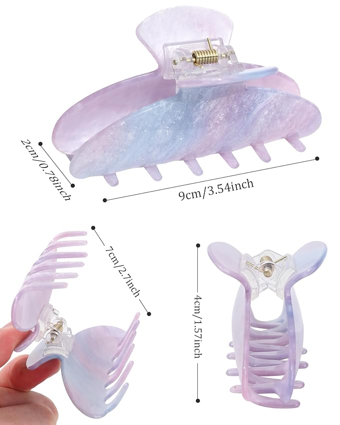 4Pcs Large Hair Claw Clips - Acrylic Big Hair Clips for Thick Hair Strong Hold Hair Jaw Clips Non-slip Banana Hair Barrettes Clips for Women Girls (Sparkle(White/Purple/Pink/Green))