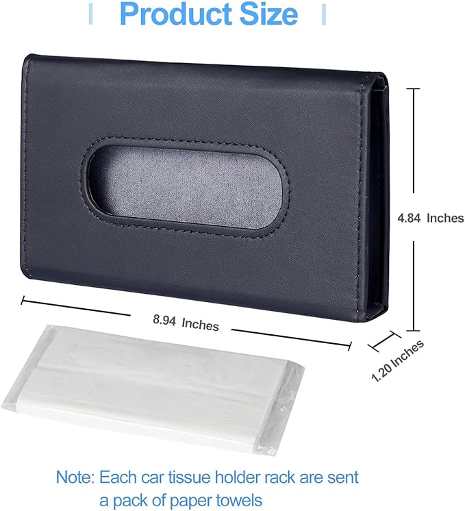 Car Tissue Holder, Upgraded Version Hanging Tissue Holder in Car, Premium PU Leather Cars Napkin Holder for Universal Auto, Easy to Use (Black)