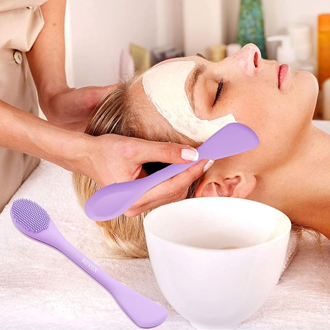 REVEX Pore Cleaning Brush,Face Scrubber,Exfoliating Pore Scrubber,2Pcs Silicone Face Mask Applicator,Mask Applicator Tool for Facial Mud,Face Brush for Women Men.(Pink+PurPle)